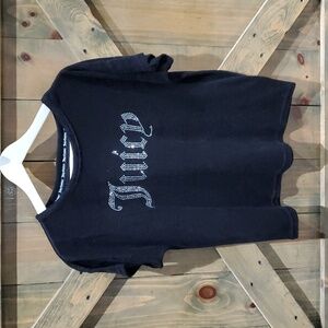 Juicy Couture Black Fuzzy Crop Top With Bling Comfy Cozy Size Large